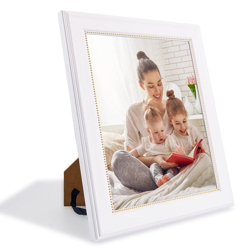 GraduationMall 8x10 Picture Frames, Real Glass, Display Photos for Wall or Tabletop, White with Gold Beads, 2-Pack - Image 3